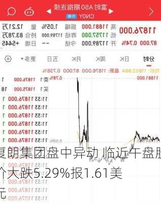 复朗集团盘中异动 临近午盘股价大跌5.29%报1.61美元