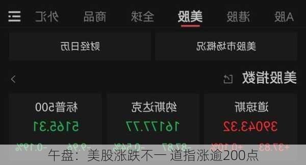 午盘：美股涨跌不一 道指涨逾200点