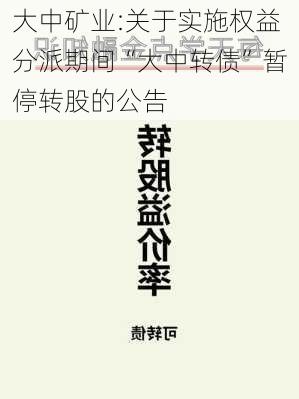 大中矿业:关于实施权益分派期间“大中转债”暂停转股的公告