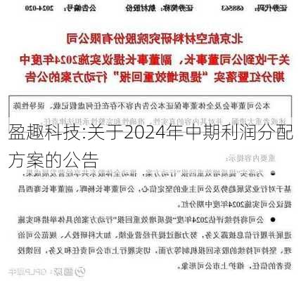 盈趣科技:关于2024年中期利润分配方案的公告