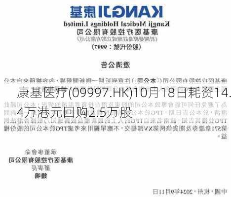 康基医疗(09997.HK)10月18日耗资14.4万港元回购2.5万股