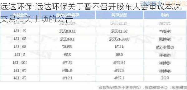 远达环保:远达环保关于暂不召开股东大会审议本次交易相关事项的公告