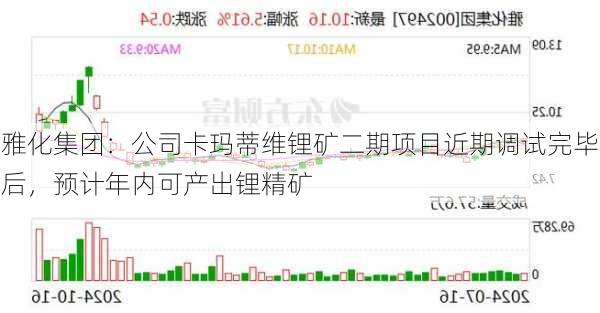 雅化集团：公司卡玛蒂维锂矿二期项目近期调试完毕后，预计年内可产出锂精矿
