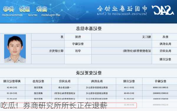 吃瓜！券商研究所所长正在退薪