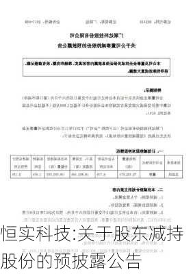 恒实科技:关于股东减持股份的预披露公告