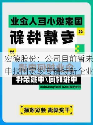 宏德股份：公司目前暂未申报国家级专精特新企业