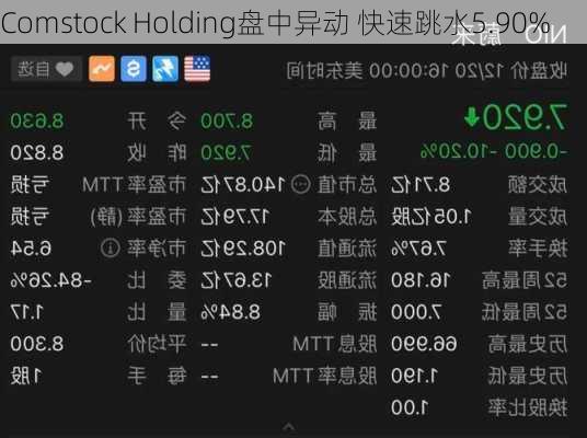 Comstock Holding盘中异动 快速跳水5.90%