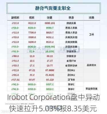 Irobot Corporation盘中异动 快速拉升5.03%报8.35美元