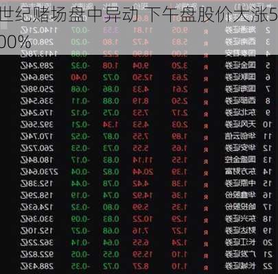 世纪赌场盘中异动 下午盘股价大涨5.00%