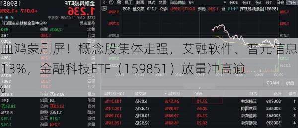 纯血鸿蒙刷屏！概念股集体走强，艾融软件、普元信息涨逾13%，金融科技ETF（159851）放量冲高逾2%