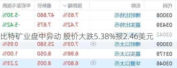 比特矿业盘中异动 股价大跌5.38%报2.46美元