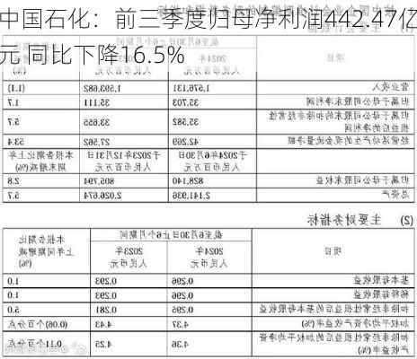 中国石化：前三季度归母净利润442.47亿元 同比下降16.5%