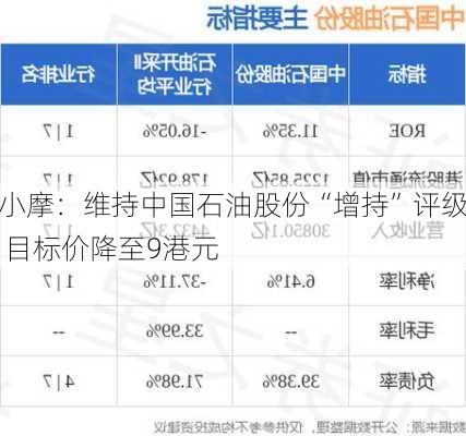 小摩：维持中国石油股份“增持”评级 目标价降至9港元