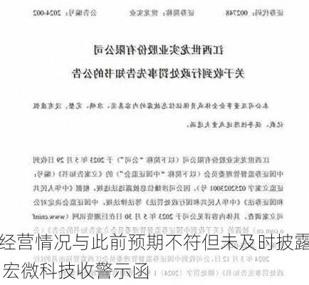 经营情况与此前预期不符但未及时披露 宏微科技收警示函