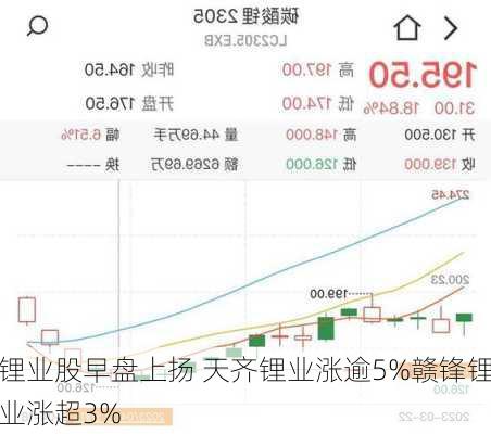 锂业股早盘上扬 天齐锂业涨逾5%赣锋锂业涨超3%