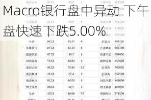 Macro银行盘中异动 下午盘快速下跌5.00%