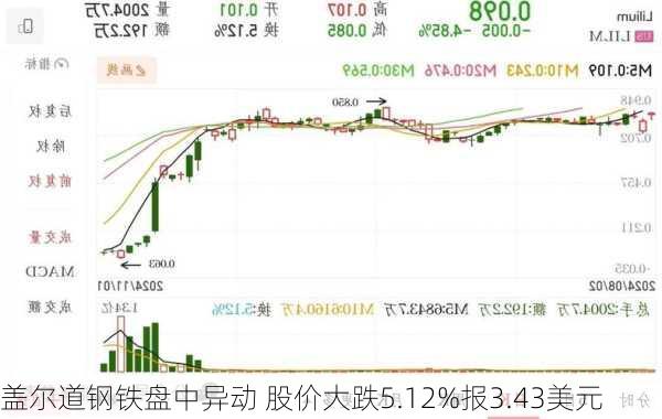 盖尔道钢铁盘中异动 股价大跌5.12%报3.43美元