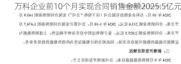 万科企业前10个月实现合同销售金额2025.5亿元