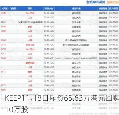 KEEP11月8日斥资65.63万港元回购10万股