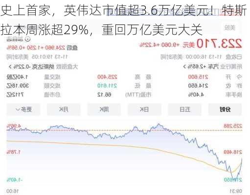 史上首家，英伟达市值超3.6万亿美元！特斯拉本周涨超29%，重回万亿美元大关