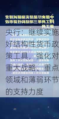 央行：继续实施好结构性货币政策工具，强化对重大战略、重点领域和薄弱环节的支持力度