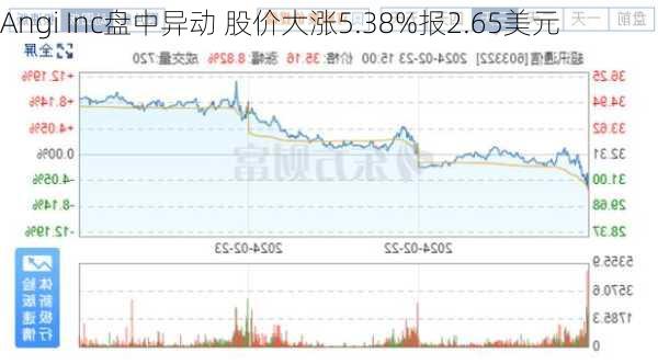 Angi Inc盘中异动 股价大涨5.38%报2.65美元