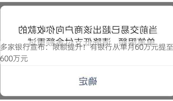 多家银行宣布：限额提升！有银行从单月60万元提至600万元