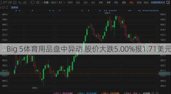 Big 5体育用品盘中异动 股价大跌5.00%报1.71美元