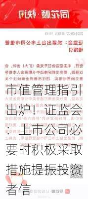 市值管理指引出炉！证监会：上市公司必要时积极采取措施提振投资者信