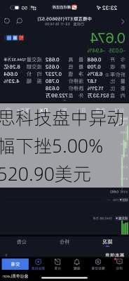 新思科技盘中异动 大幅下挫5.00%报520.90美元