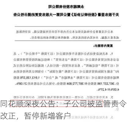 同花顺深夜公告：子公司被监管责令改正，暂停新增客户