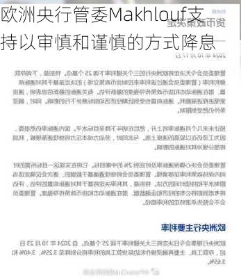 欧洲央行管委Makhlouf支持以审慎和谨慎的方式降息