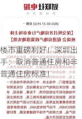 楼市重磅利好！深圳出手：取消普通住房和非普通住房标准！