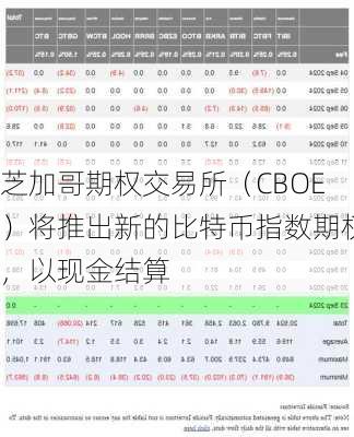 芝加哥期权交易所（CBOE）将推出新的比特币指数期权，以现金结算