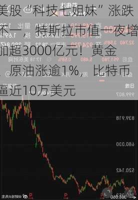 美股“科技七姐妹”涨跌不一，特斯拉市值一夜增加超3000亿元！黄金、原油涨逾1%，比特币逼近10万美元