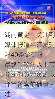 湖南黄金：关注到媒体报道平江发现超40条金矿脉 最终能够注入上市公司的黄金资源以评审备案的储量为准