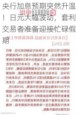 央行加息预期突然升温！日元大幅波动，套利交易者准备迎接忙碌假期