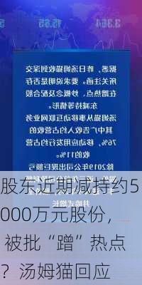 股东近期减持约5000万元股份， 被批“蹭”热点？汤姆猫回应