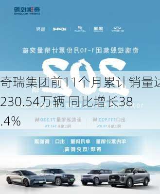 奇瑞集团前11个月累计销量达到230.54万辆 同比增长38.4%