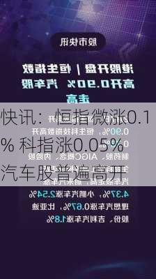 快讯：恒指微涨0.1% 科指涨0.05%汽车股普遍高开