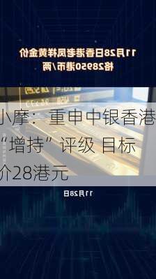 小摩：重申中银香港“增持”评级 目标价28港元