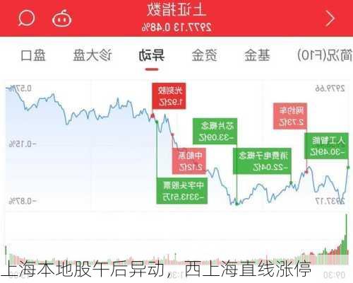 上海本地股午后异动，西上海直线涨停