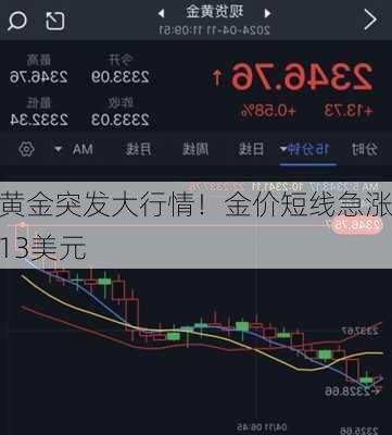 黄金突发大行情！金价短线急涨13美元