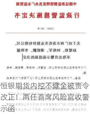 恒银期货内控不健全被责令改正！两任首席风险官收警示函