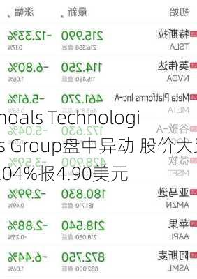 Shoals Technologies Group盘中异动 股价大跌5.04%报4.90美元