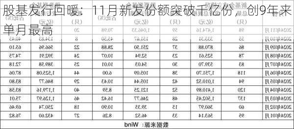 股基发行回暖：11月新发份额突破千亿份，创9年来单月最高