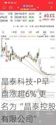 晶泰科技-P早盘涨超6% 更名为“晶泰控股有限公司”