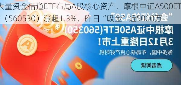 大量资金借道ETF布局A股核心资产，摩根中证A500ETF（560530）涨超1.3%，昨日“吸金”近5000万