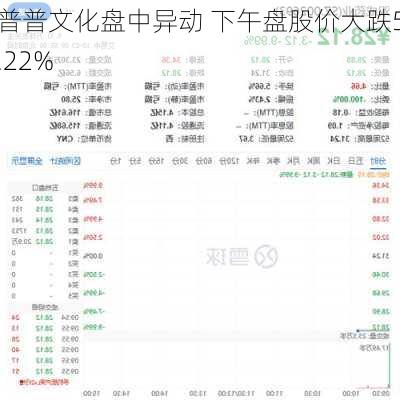 普普文化盘中异动 下午盘股价大跌5.22%