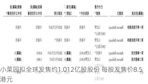 小菜园拟全球发售约1.012亿股股份 每股发售价8.5港元